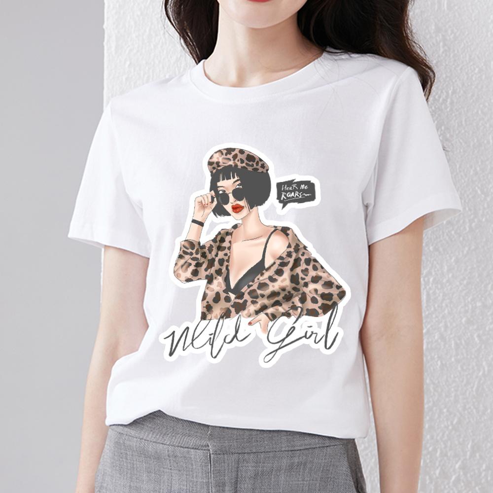 Klasické triko Street Trend Slim Dámské Univerzální Tiger Leopard Potištěné Neformální Výstřih do O Pohodlné Prodyšné Top s krátkým rukávem