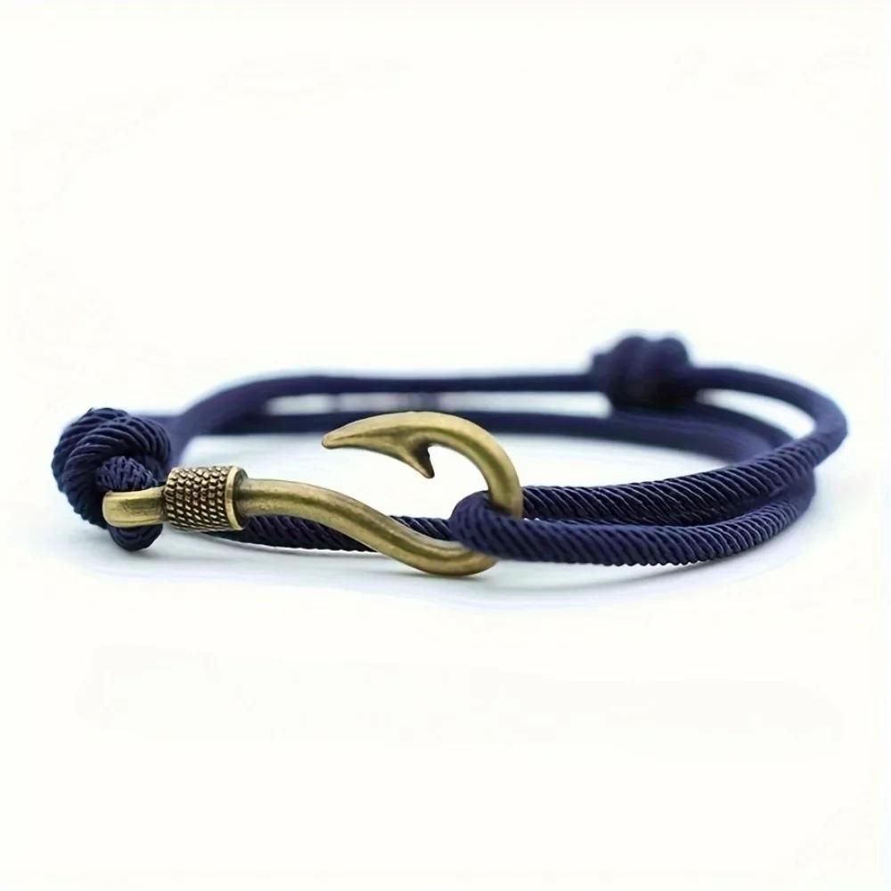 

Trendy Fish Hook Double Layer Rope Bracelet, Adjustable Handmade Wristband for Men Women, Stylish Daily Wear Accessories & Gift темно-синього кольору