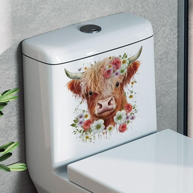 Cute Little Cow Sticker Cartoon Waterproof Bathroom Toilet Decoration Self Adhesive Decals