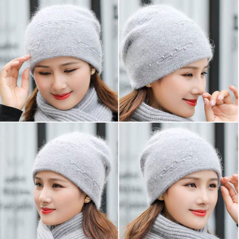 Neue Wintermütze für Damen, modisch, dekoriert, Beanie-Mütze, Kaninchenfell-Mischung, warme Wintermütze für Damen, lässige Streetwear, Strickmütze