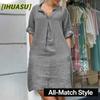 Fashion Summer Spring Solid Color Print Short Sleeve V-Neck Casual Dresses