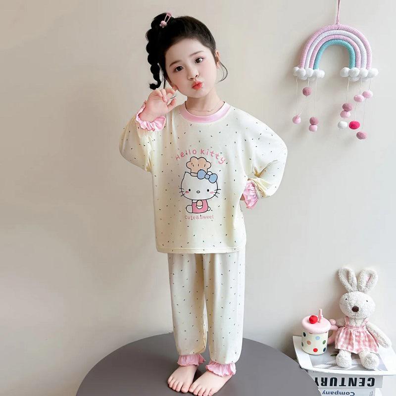 Girls' Thin Long-Sleeve Pajamas - Cute Princess Style, Spring/Autumn Homewear Set
