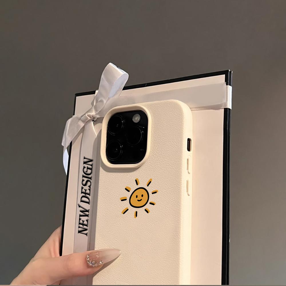 Adorable Sun and Moon Couple Case For iPhone 17 Air 16 15 14 13 12 11 Pro Max Plus X Litchi Texture Soft TPU Protective Cover