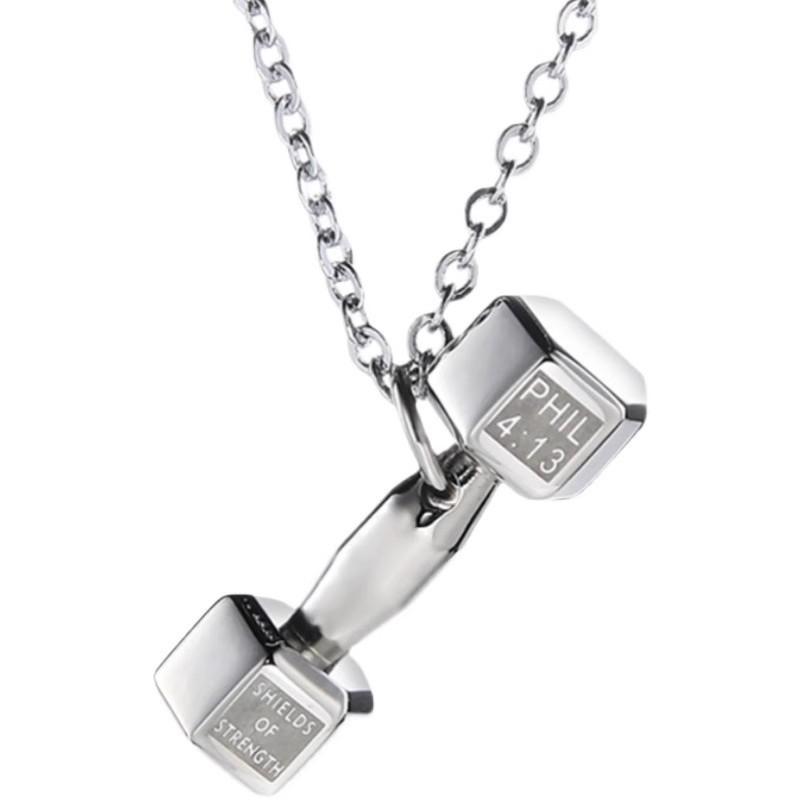Whole Body Titanium Steel Fitness Dumbbell Necklace Men's Fashion Does Not Fade Hip Hop High Sense Men's Pendant
