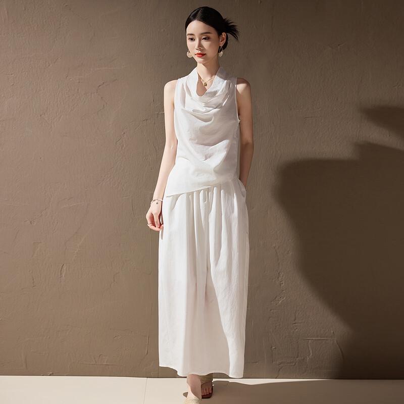 Women s Sleeveless Cowl Neck Top & Skirt Two-Piece Set M белый