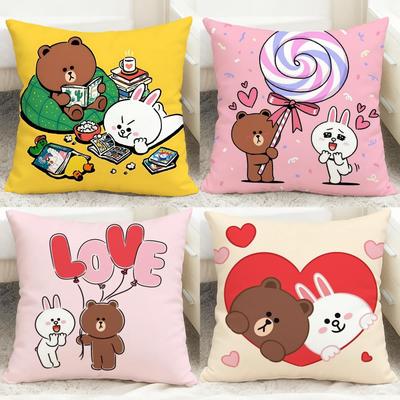 Line Town Brown Bear and C-Cony Cushion Cover Comfortable Reversible Pillow Cover Ideal for Car Sofa Bedroom & Beyond