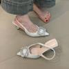 Niche temperament high heels women's 2025 French elegant rhinestone pointed head shallow mouth thin heel empty sandals