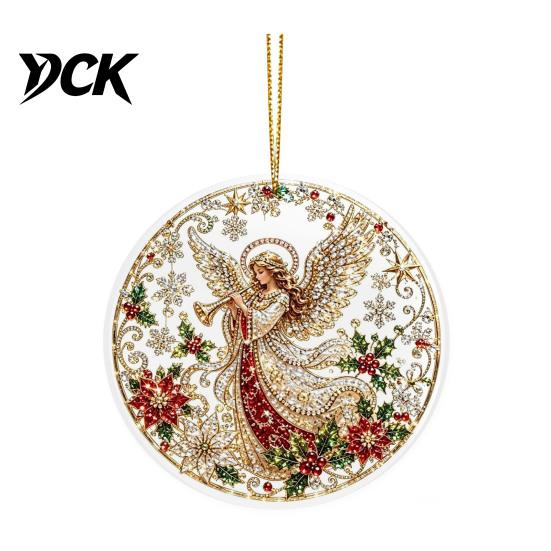Festive Wall Hanging Christmas Acrylic Ornament, 2D Flat Double Side Printed Office Holiday Decorations Santa Snowman Pendant for Tree Window,