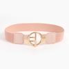 Fashionable Elastic Belt with Round Gold Buckle In Black and White