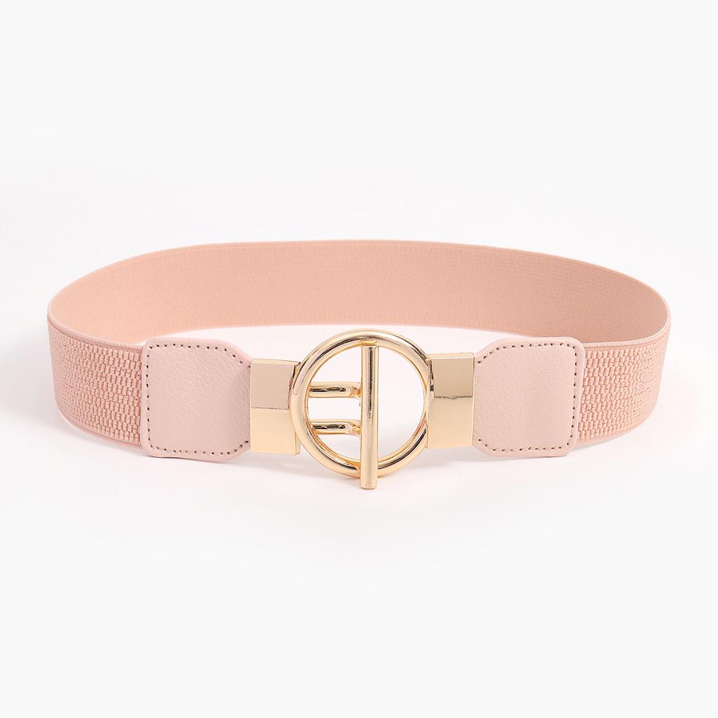 Fashionable Elastic Belt with Round Gold Buckle In Black and White