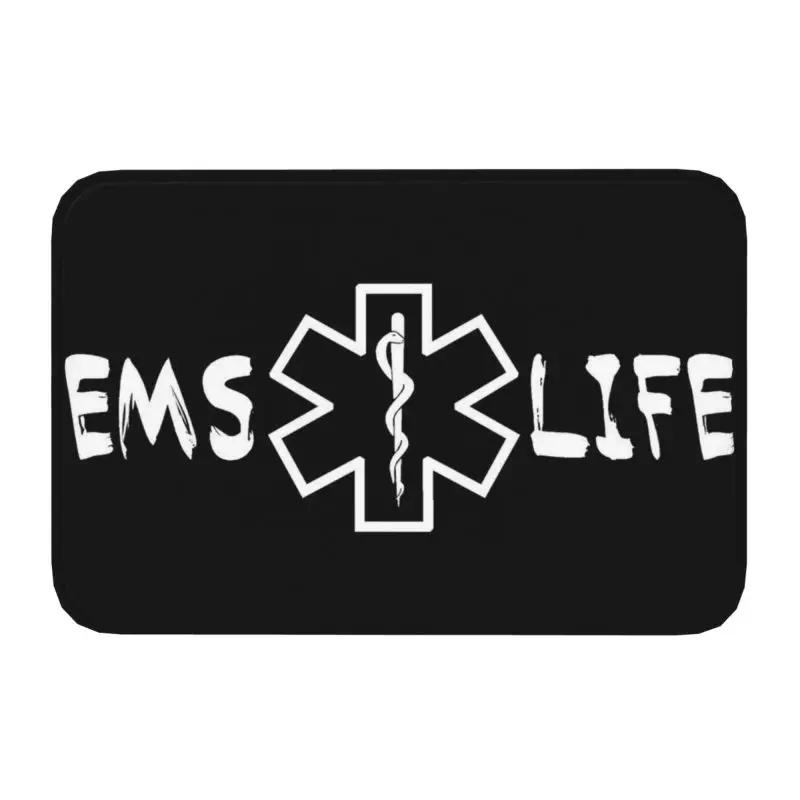 Emt Star Of Life Front Door Mat Anti-Slip Outdoor Absorbent Paramedic Medic Ambulance Doormat Kitchen Balcony Rug Carpet