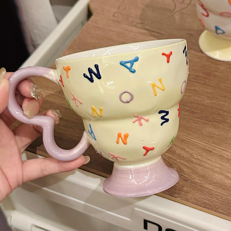 Creative Embossed Letter Crown Goblet Niche Design Ceramic Mug Office Coffee Cup Souvenir