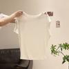 Solid color simple casual slanted shoulder off-the-shoulder short-sleeved T-shirt women's summer basic loose and thin pullover