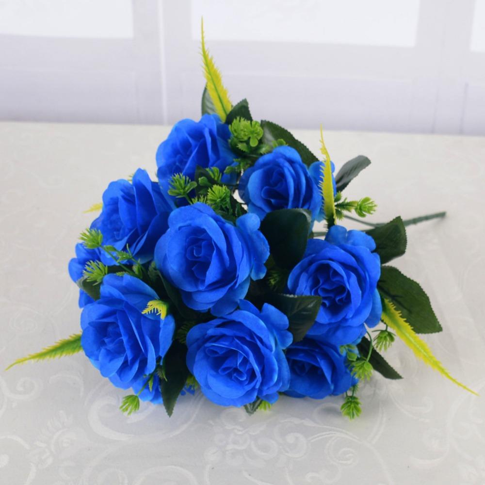 12 Heads Real Happy Silk Flower Mini Photography Photo Gift Valentine's Day Natural Flower Plastic Fake Rose Flowers Bouquet