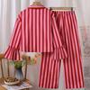 Girls' Casual Set: Fall Children's Bell-Sleeve Lace Blouse and Striped Pants Two-Piece Set