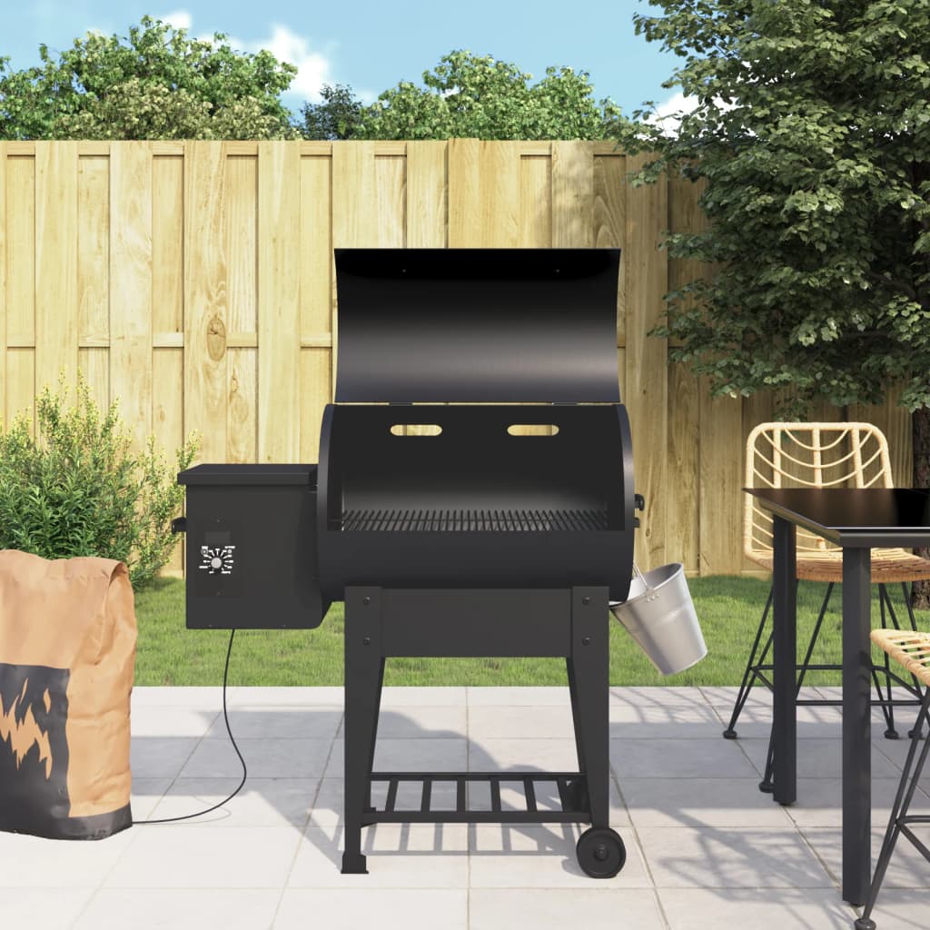 Pellet Grill with Shelf Black 94 Cm Iron