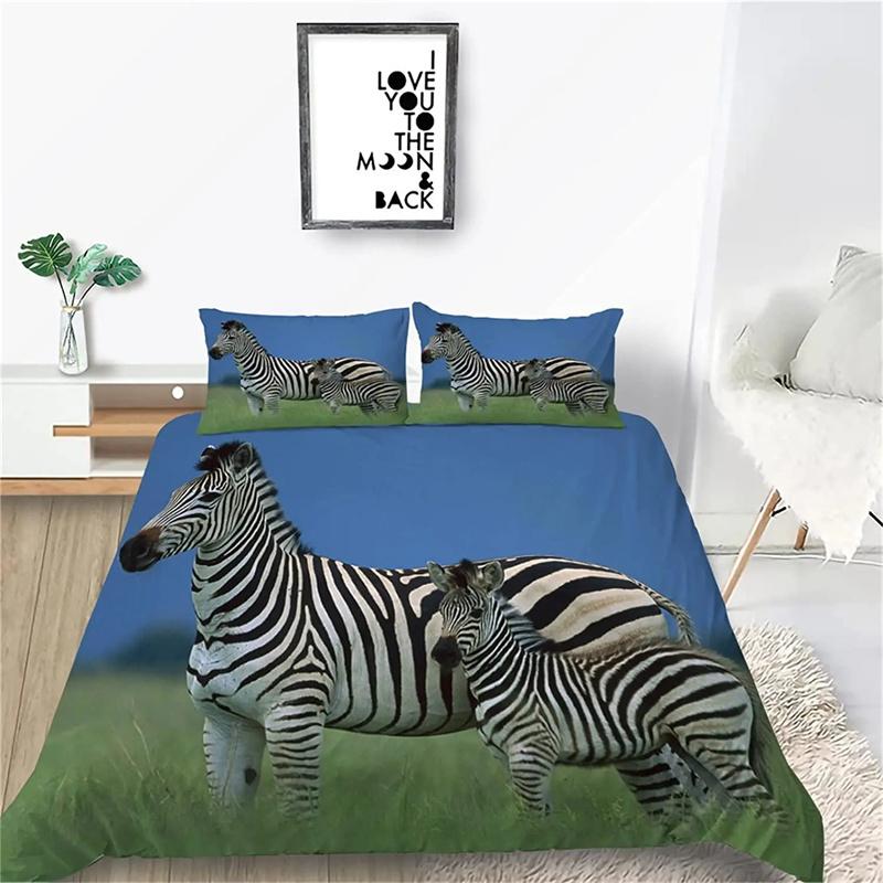Zebra-Bettbezug-Set, Polyester, Bettbezug, schwarz-weiß gestreift, wilde Tiere, für Kinder und Teenager, Bettwäsche-Set, King- und Queen-Size