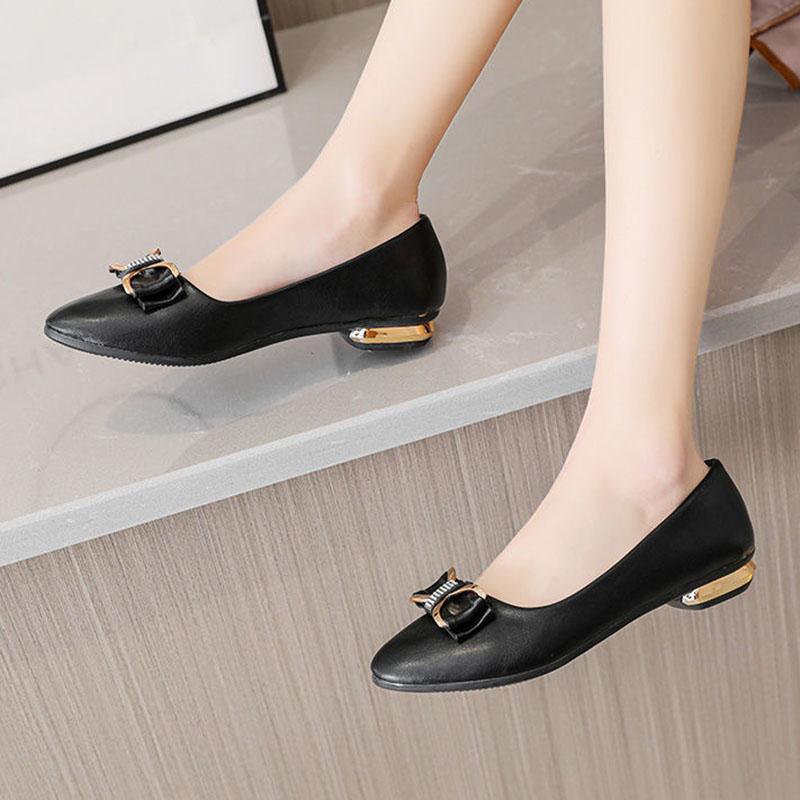 Single-shoe Women's Casual Pointy Women's Shoes with Shallow Mouth Low Heel Thick Heel and Soft Leather Flat Bottom In Spring and Autumn