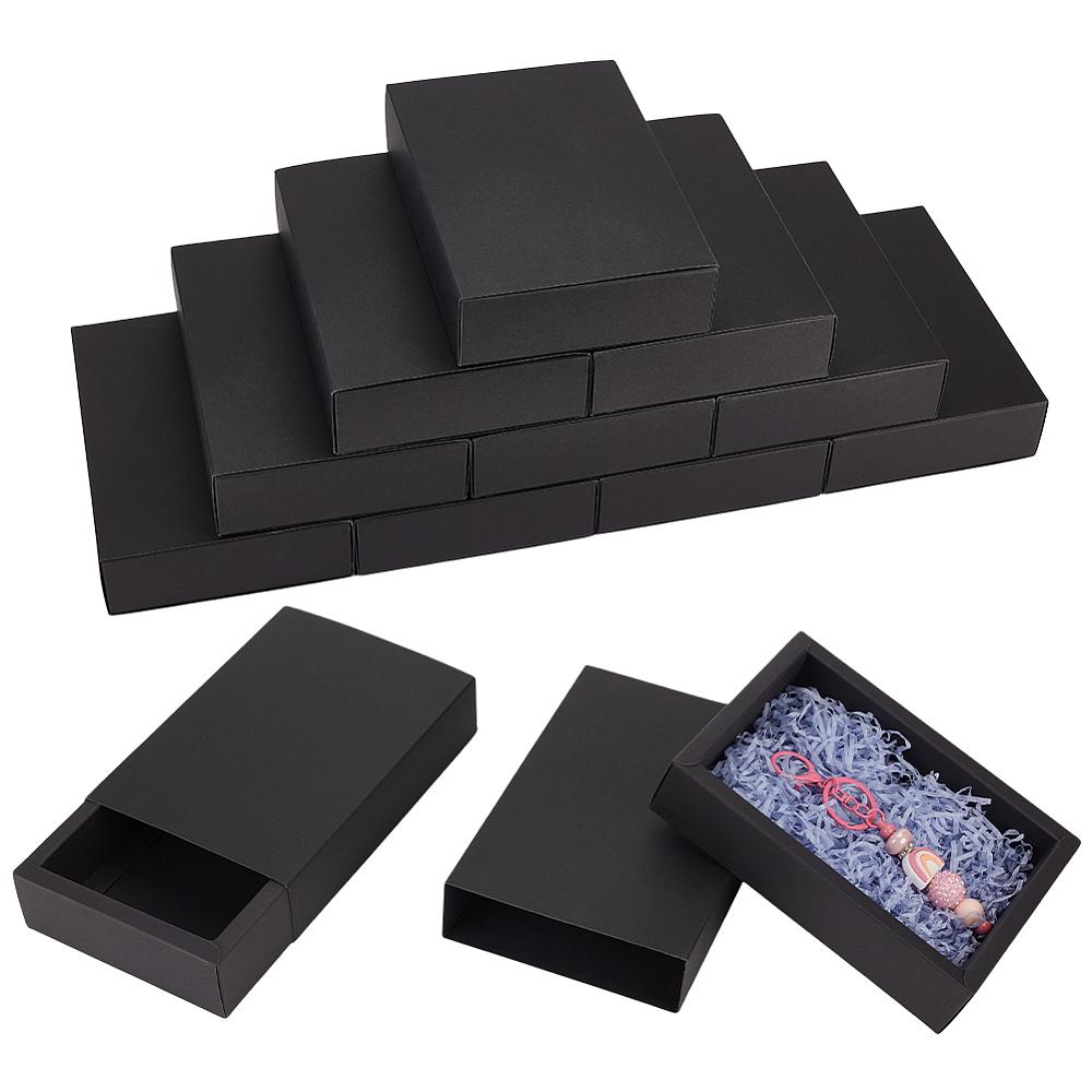 12pcs Kraft Paper Storage Gift Drawer Boxes Gift Packaging Case for Wedding Party Supplies Rectangle Black Finish Product: 18.2x12.7x4.2cm.