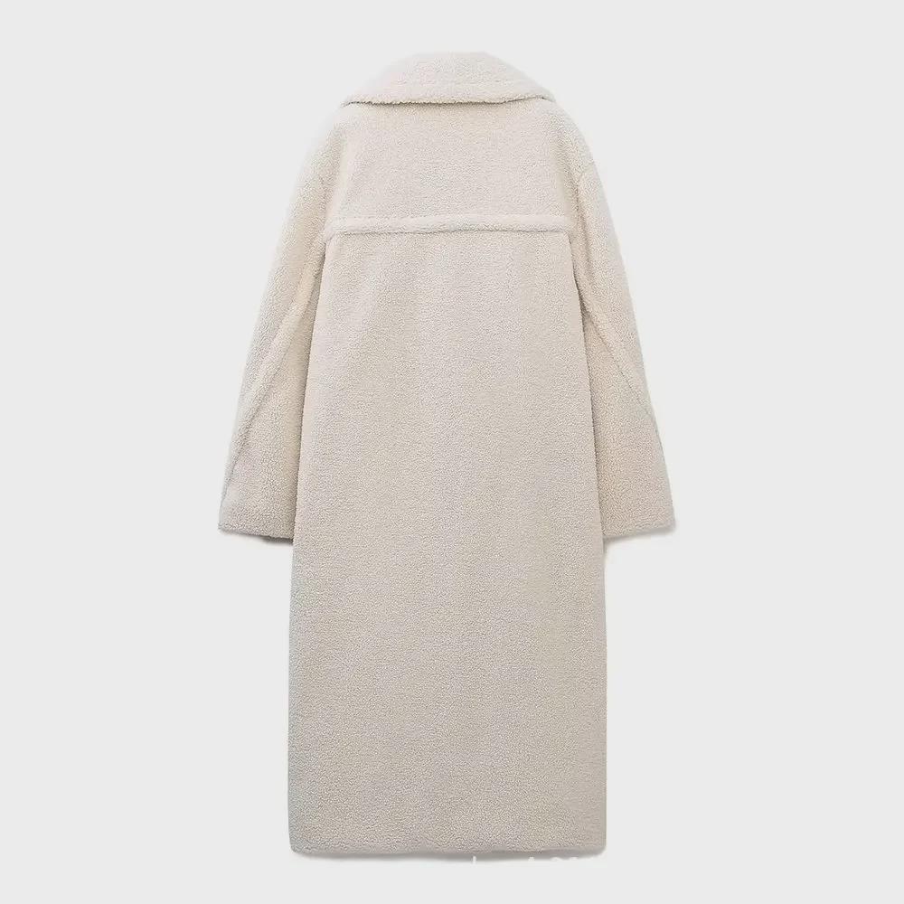 Palton Fleece Dublu Piept Femei Europene și Americane, Jachetă de Vânt, Iarnă 2023, Lungime Medie, Gros