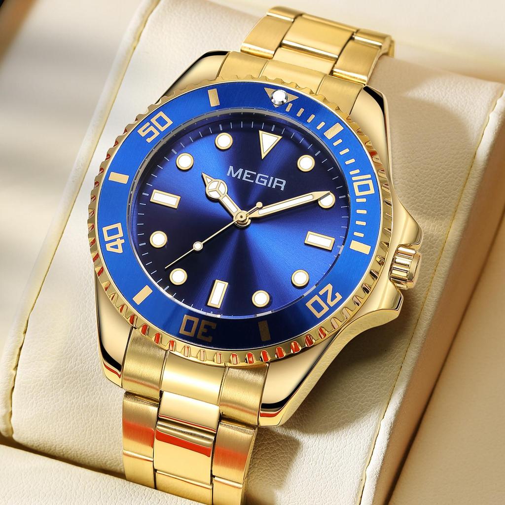 MEGIR Luxury Stainless Steel Strap Men's Business Wristwatches Waterproof Male Quartz Military Watches Clock Reloj Hombre 1090