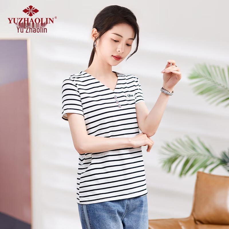 Yuzhaolin Women's Korean Style Striped Loose T-Shirt