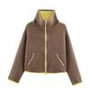 Knitted Bomber Jacket Color Block Casual Cardigan Stand Collar Zip Up Loose Fit Men Women