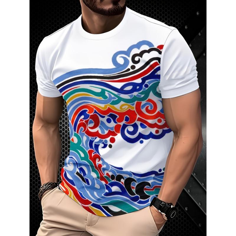 National trend wave pattern printed short-sleeved T-shirt S