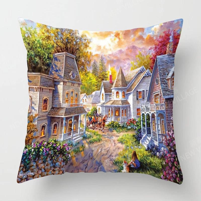 Heim Wohnzimmer Dekoration Kissenbezüge Vintage Ölmalerei Stil Wurfkissenbezug 45*45 Kissenbezug 40x40cm 50x50 45x45