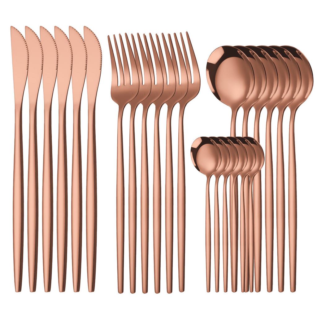 24pcs Stainless Steel Gold Cutlery Set Forks Knives Tea Spoons Dinnerware Tableware Dinner Supplies Kitchen Hotel Party Gift