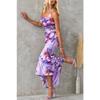 Women Summer Slash Neck Long Dresses Ladies Fashion Floral Printing Ruffle Hem Pleated Bodycon Party Maxi Dress