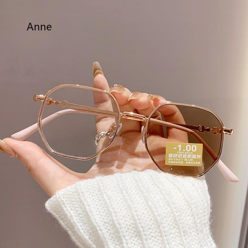 

Модные Готовые Фотохромные Очки для Миопии Металлическая Оправа Очки для Блокировки Синего Света для Женщин Близорукие Минус Диоптрии -4.0