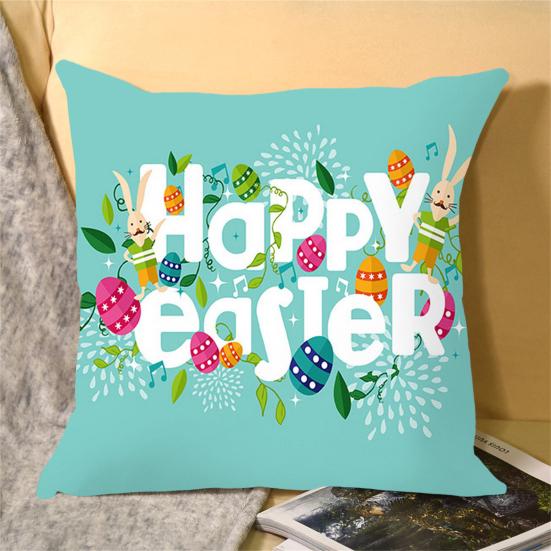 Throw Pillow Case Rabbits Colorful Eggs Carrots Home Decoration Polyester Peach Skin Easter Party Pillow Cover for Indoor