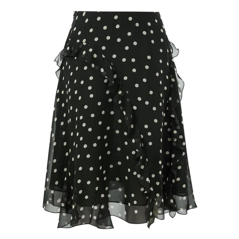 San Cai Women s Polka Dot Ruffle A-Line Mid Skirt L