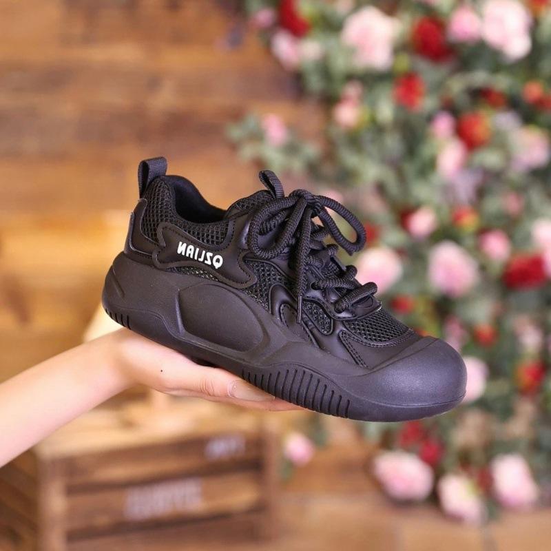 Popular Korean version mesh breathable thick baseplate shoes women's 2025 summer new color matching versatile casual sports shoes women