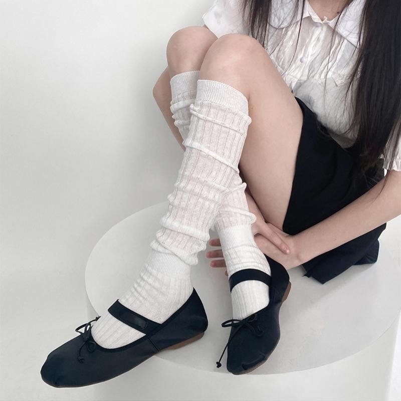 1 Paar Vier-Jahreszeiten-Stapel-Socken Damen Unifarben Stapelbare Socken Beinbekleidung Atmungsaktiv Langer Stil Kniehohe Socken