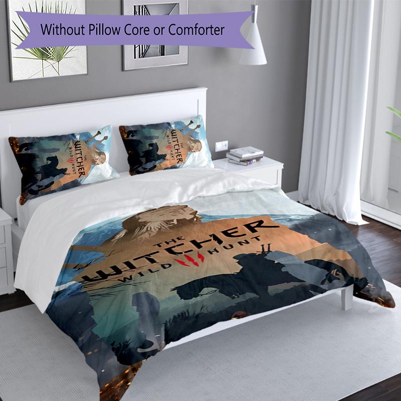 3pcs The W-Witcher 3 Wild Hunt GAME pattern bedding set duvet cover set includes duvet cover &pillowcases, perfect all season bedroom decoration & gi