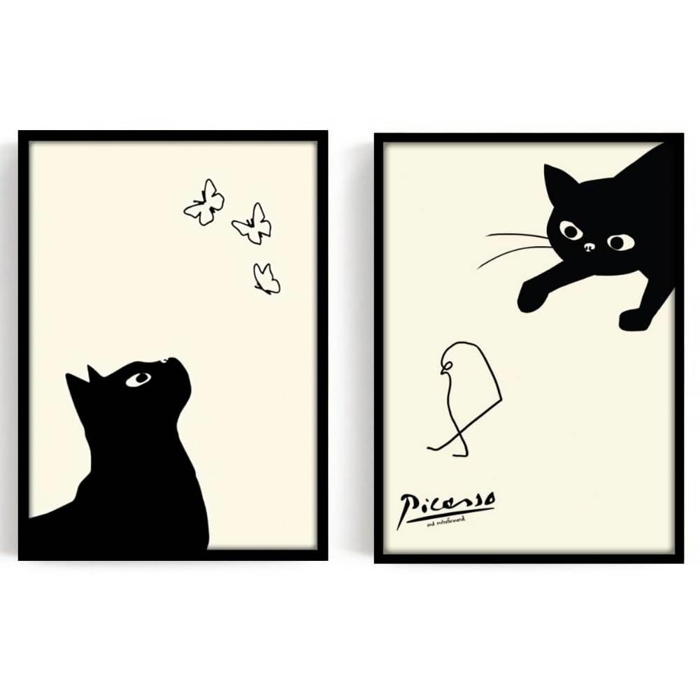 

Picasso Cat, Chick, and Butterfly Poster Set of 2 with Frames (Black Frame) - aoipro