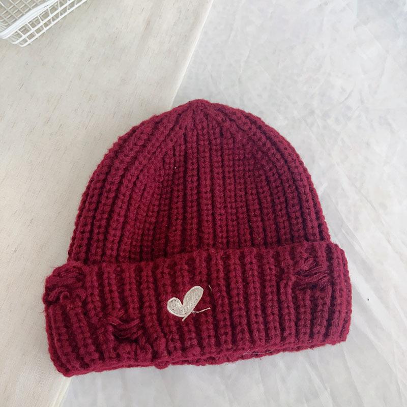 Autumn and winter new thickened campus style love hole knitted hat, male and female couples warm ear protector pullover hat