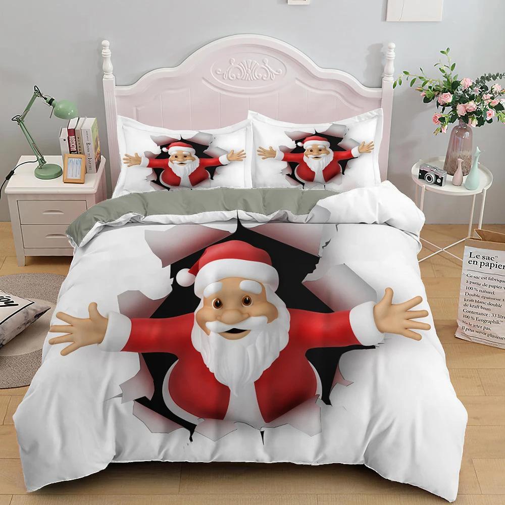 Santa pattern duvet set Christmas theme bedding three-piece set Christmas bedroom decoration