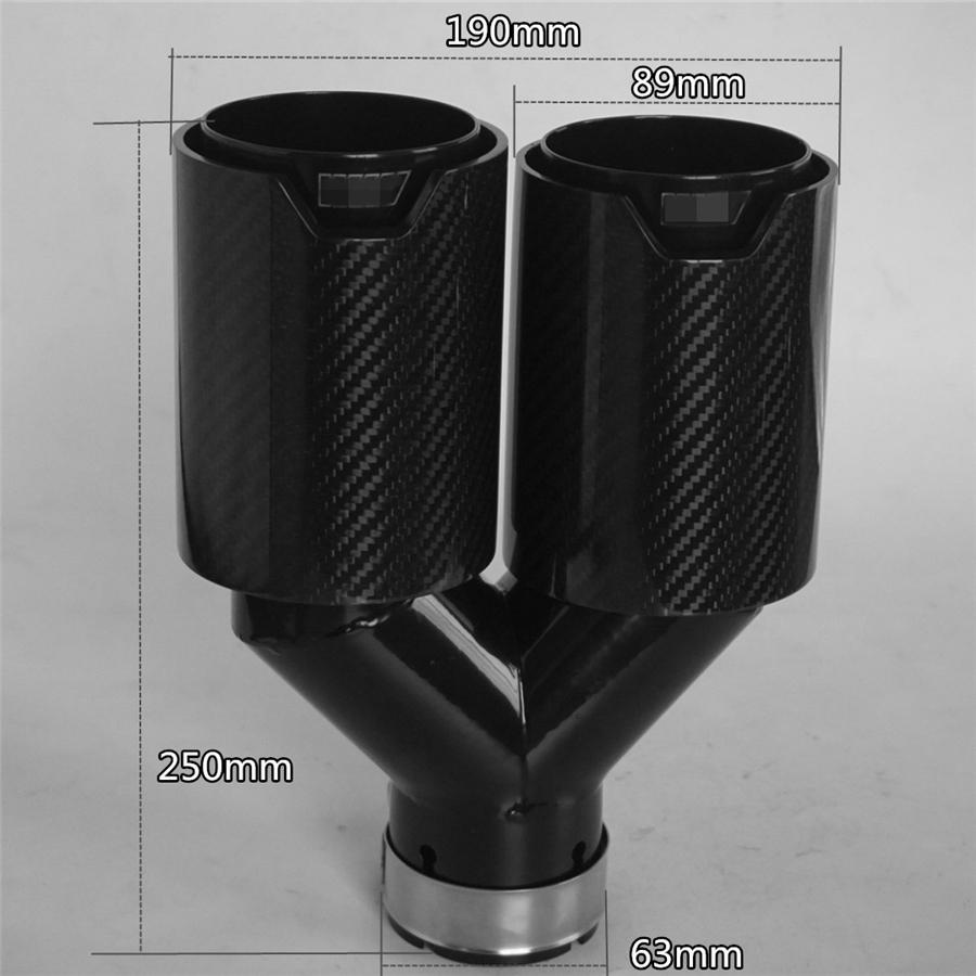 Universal Y Style Left Right Side Full Matte Car Thickened 100% Real Carbon Fiber Exhaust Dual TWIN End Tips for BMW 63mm In 89MM Out Dual Pipes