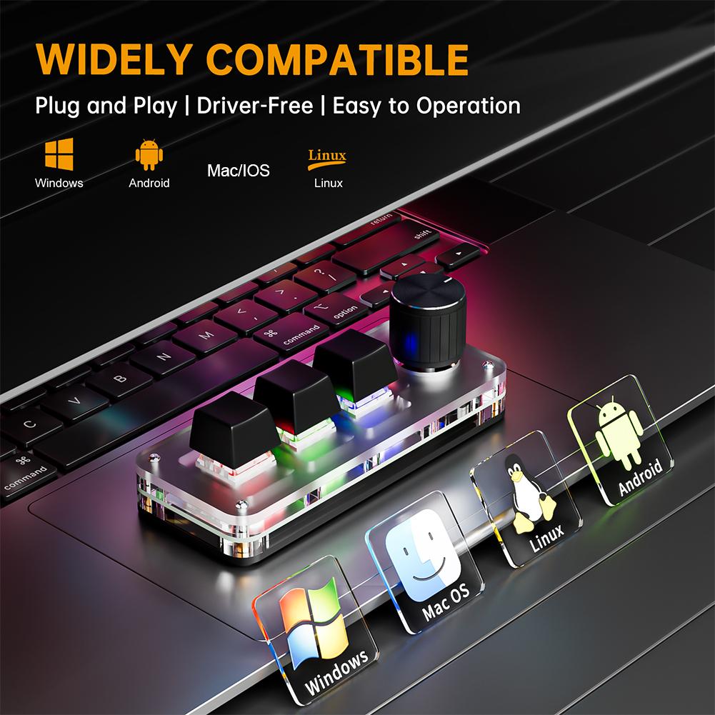 Makro-Tastatur 3 Tasten 1 Drehregler Benutzerdefinierte Programmierung Mechanische Tastatur Hot-Swap USB Bluetooth Tastaturblock Einhand-Mini-Gaming-Tastatur