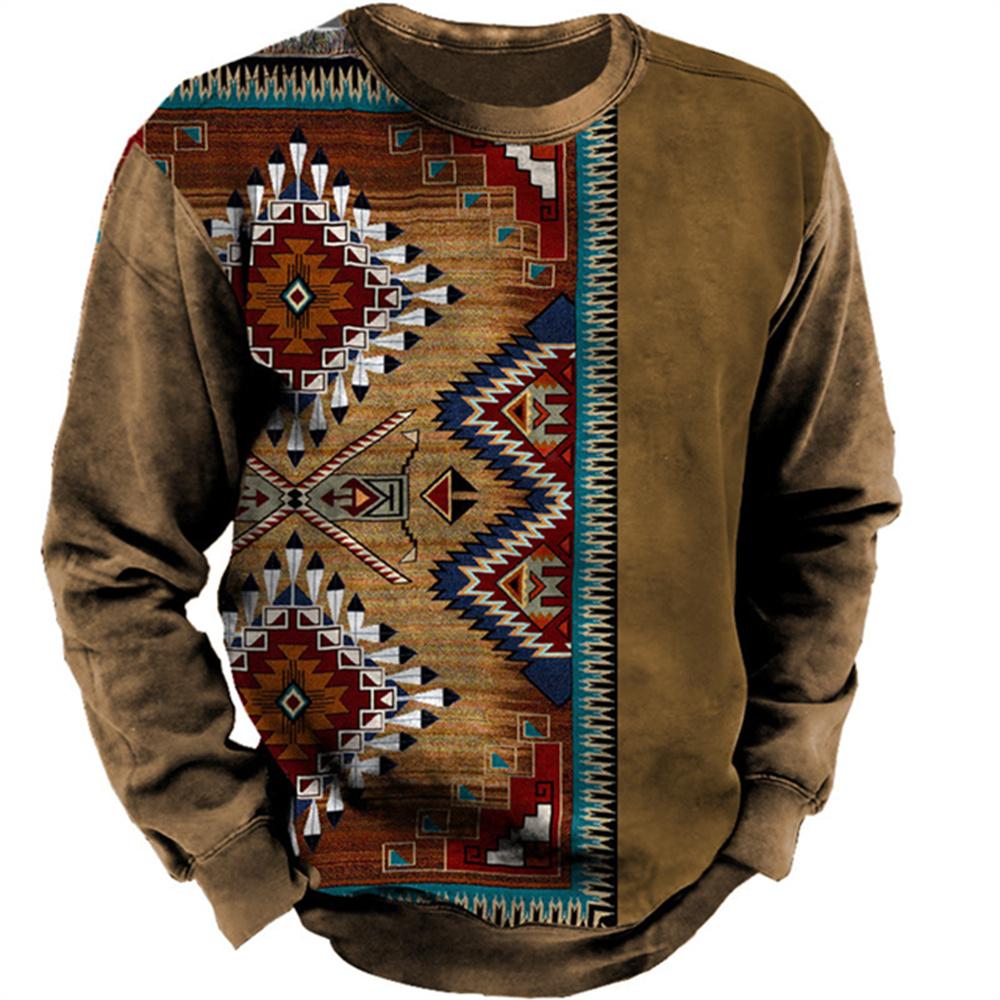 Vintage pánská mikina Kovbojské tričko s grafickým vzorem Etnický styl Potisk Svetr Oversized Muži Oblečení Neformální Top