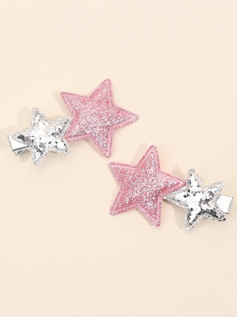 New Silver Star Hair Clip for Kids Girls Pink Glitter Hairpins Side Bangs Clip Barrettes Children Cute Headwear Hair Accessories
