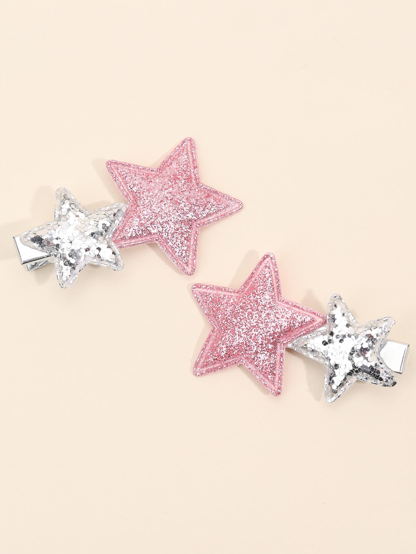 

Новая заколка для волос Silver Star для девочек, розовая блестящая заколка для волос, заколка для боковых прядей, заколки-автоматы, детские милые головные уборы, аксессуары для волос