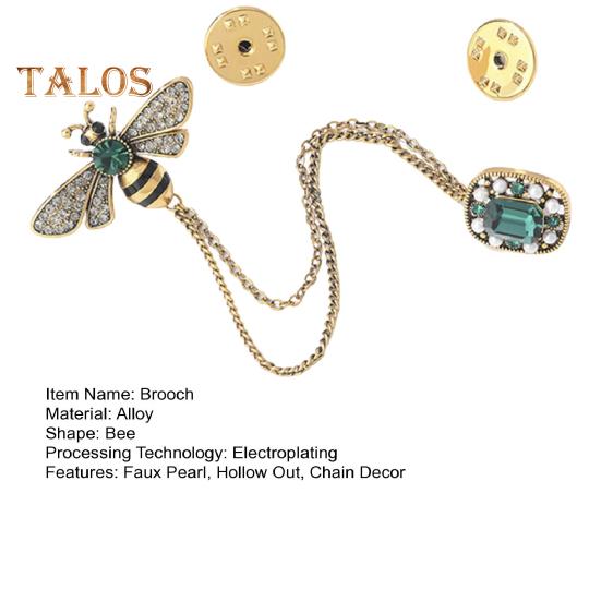 Chest Brooch Bee And Chain Decor Faux Pearl Rhinestone Clothes Jewelry for Prom Party Retro Lapel Pin Bag Decoration Pin