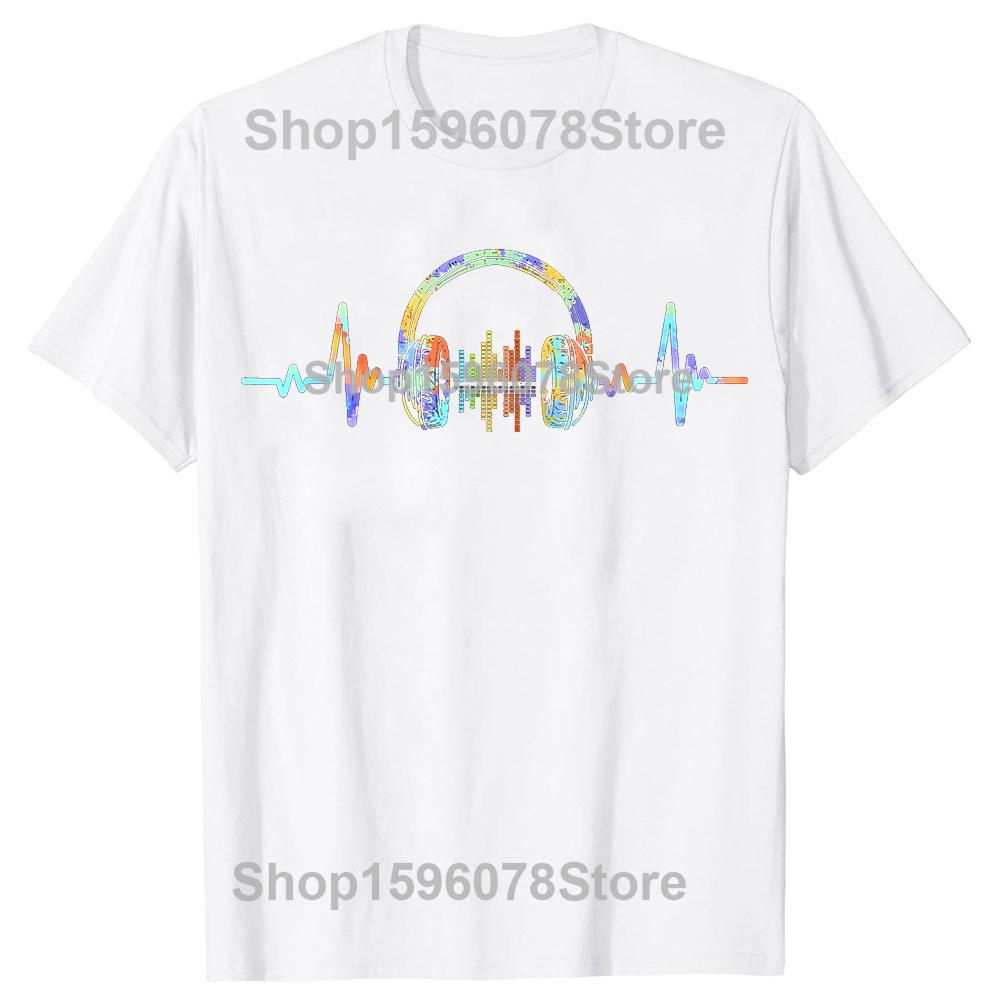Heartbeat Headphone Sound Lover Engineer Producer DJ TShirt Fashion T Shirts Cotton Short Sleeve Oversized Loose Tshirt Tops
