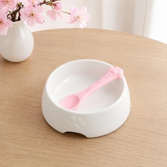 Baizihuahu Silicone Cat Feeding Spoon, Treat Scoop for Wet Food, Non-Slip Paw Handle Pet Food Mixing Supplies