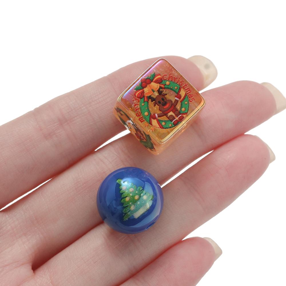 5pcs Acrylic Christmas Print Beads Colorful Square Round Spacer Bead for Bracelet Keychain DIY Jewelry Making Accessories