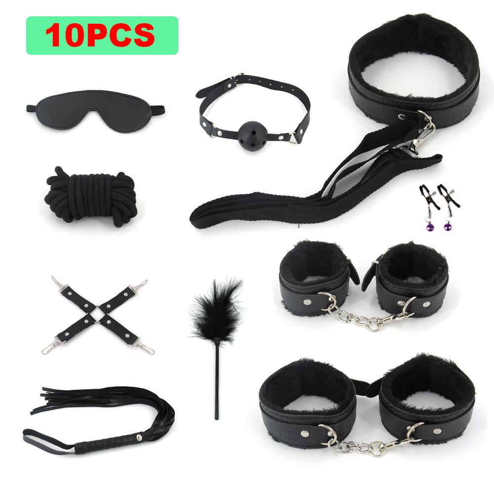 BDSM Bondage Set Sex Product Erotic Toys For Adults Games Plush Leather Handcuffs Nipple Clamps Gag Whip Rope Anal Plug